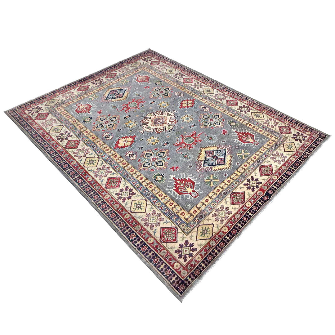 Gray Afghan Kazak Rug 6' 8" x 9' 7" Hand-Knotted | No. AL29240