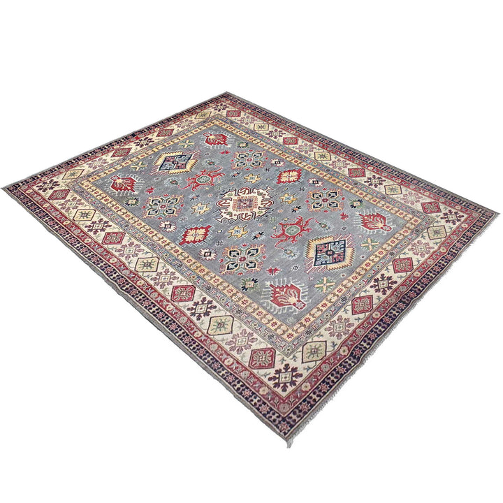 Gray Afghan Kazak Rug 6' 8" x 9' 7" Hand-Knotted | No. AL29240