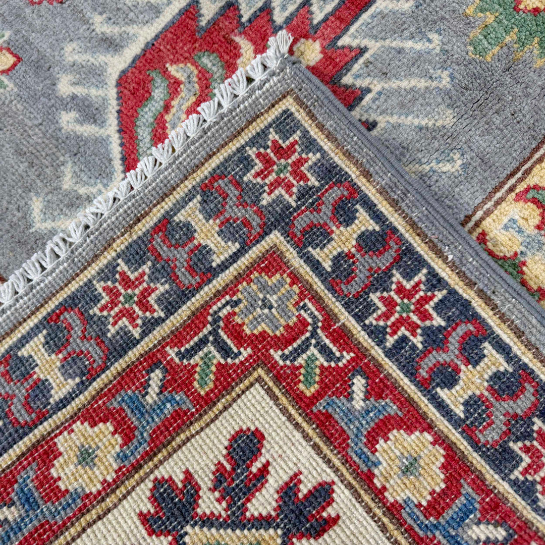 Gray Afghan Kazak Rug 6' 8" x 9' 7" Hand-Knotted | No. AL29240
