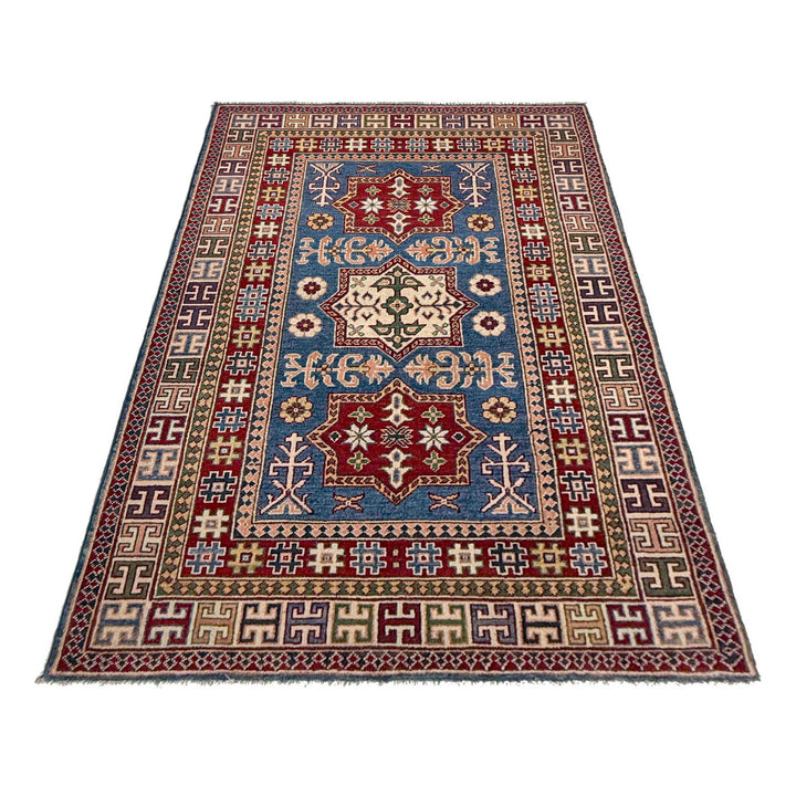 Blue Afghan Kazak Rug 4' 0" x 6' 6" Hand-Knotted | No. AL90694