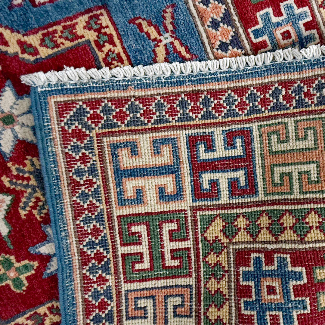 Blue Afghan Kazak Rug 4' 0" x 6' 6" Hand-Knotted | No. AL90694