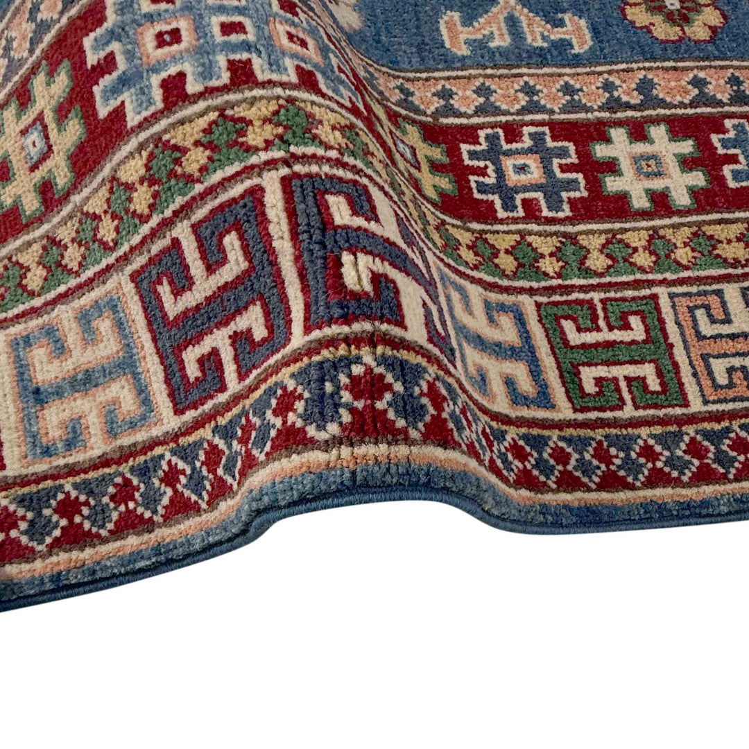 Blue Afghan Kazak Rug 4' 0" x 6' 6" Hand-Knotted | No. AL90694
