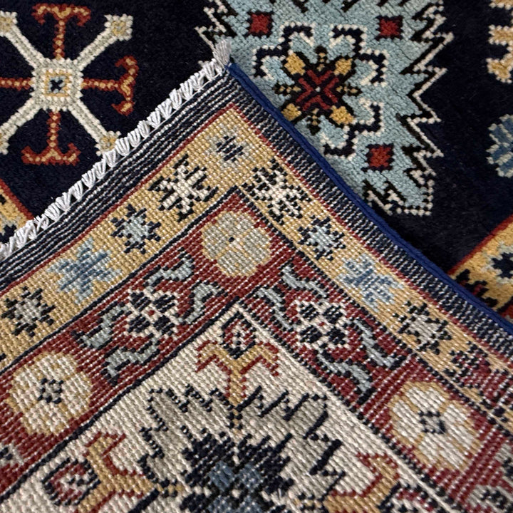 Blue Afghan Kazak Rug 6' 1" x 9' 2" Hand-Knotted | No. AL80415