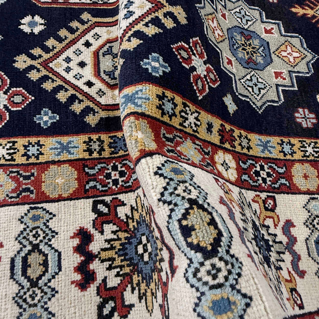 Blue Afghan Kazak Rug 6' 1" x 9' 2" Hand-Knotted | No. AL80415