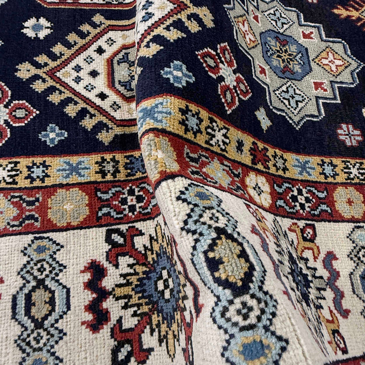 Blue Afghan Kazak Rug 6' 1" x 9' 2" Hand-Knotted | No. AL80415