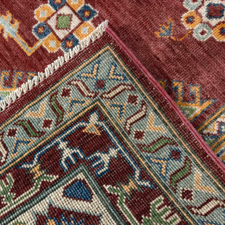 Red Afghan Kazak Rug 6' 7" x 9' 11" Hand-Knotted border