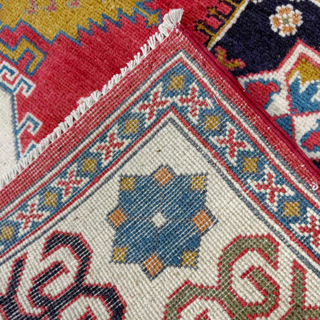 Red Afghan Kazak Rug 5' 0" x 6' 6" Hand-Knotted | No. AL61472