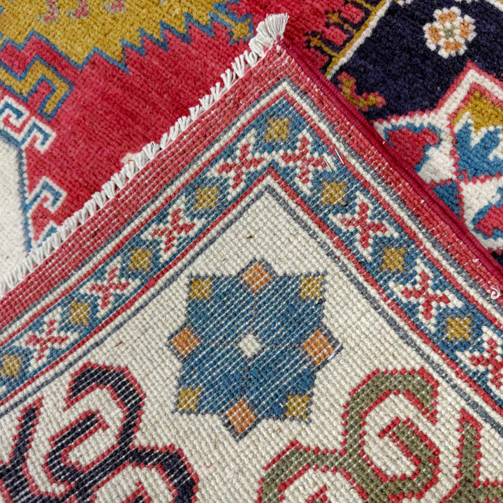Red Afghan Kazak Rug 5' 0" x 6' 6" Hand-Knotted | No. AL61472