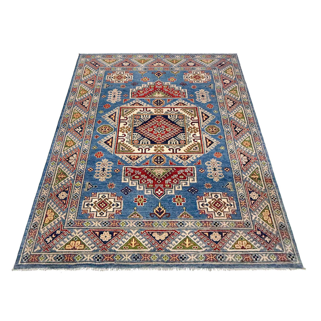 Blue Afghan Kazak Rug 5' 0" x 6' 11" Hand-Knotted detail