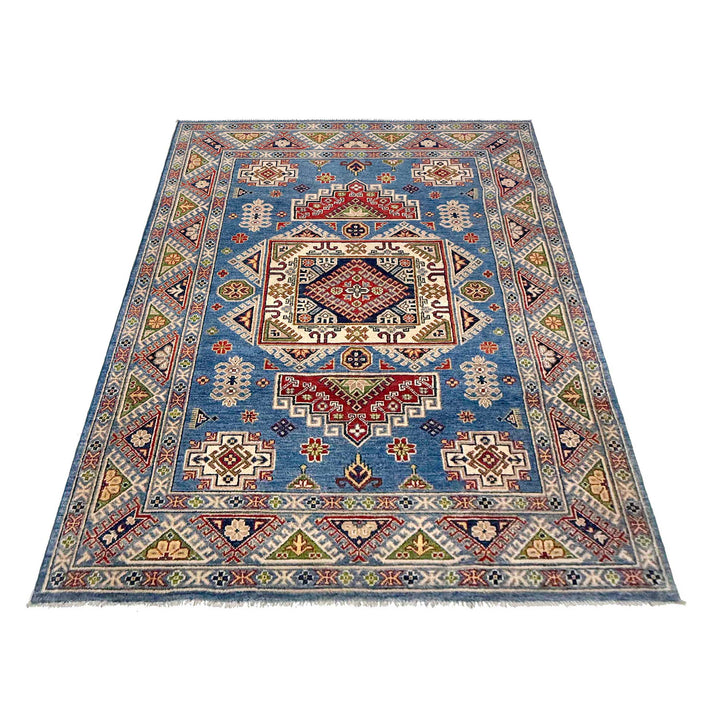 Blue Afghan Kazak Rug 5' 0" x 6' 11" Hand-Knotted detail