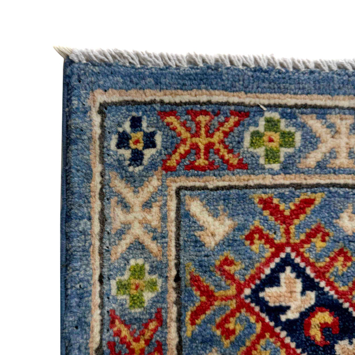 Blue Afghan Kazak Rug 5' 0" x 6' 11" Hand-Knotted pattern