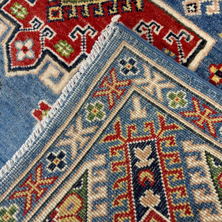 Blue Afghan Kazak Rug 5' 0" x 6' 11" Hand-Knotted border