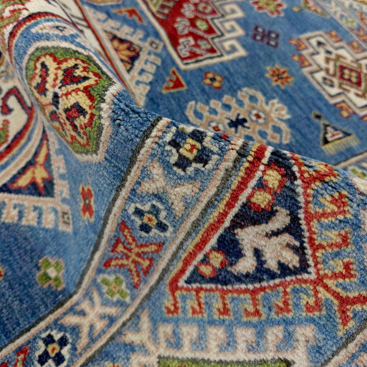 Blue Afghan Kazak Rug 5' 0" x 6' 11" Hand-Knotted texture