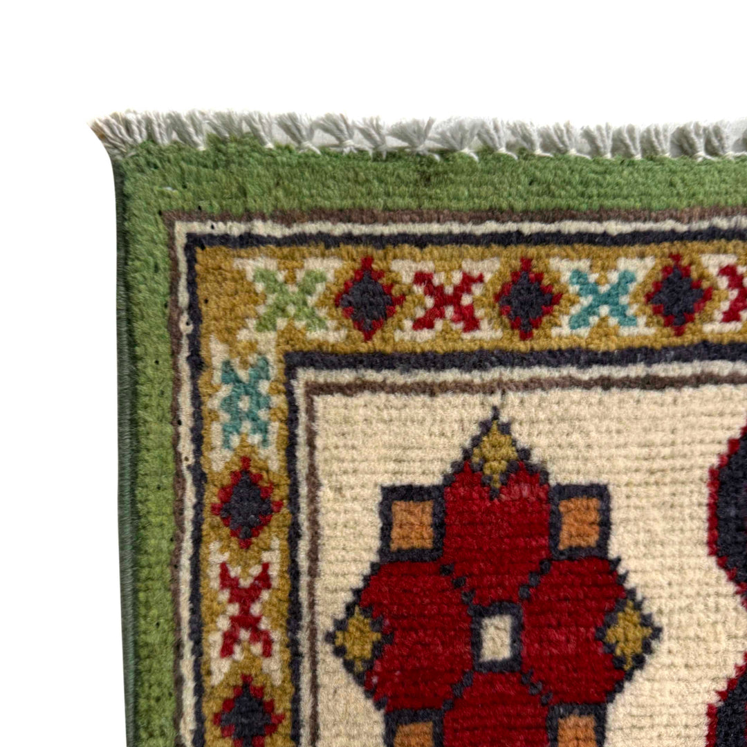 Green Afghan Kazak Rug 4' 11" x 6' 4" Hand-Knotted | No. AL84629