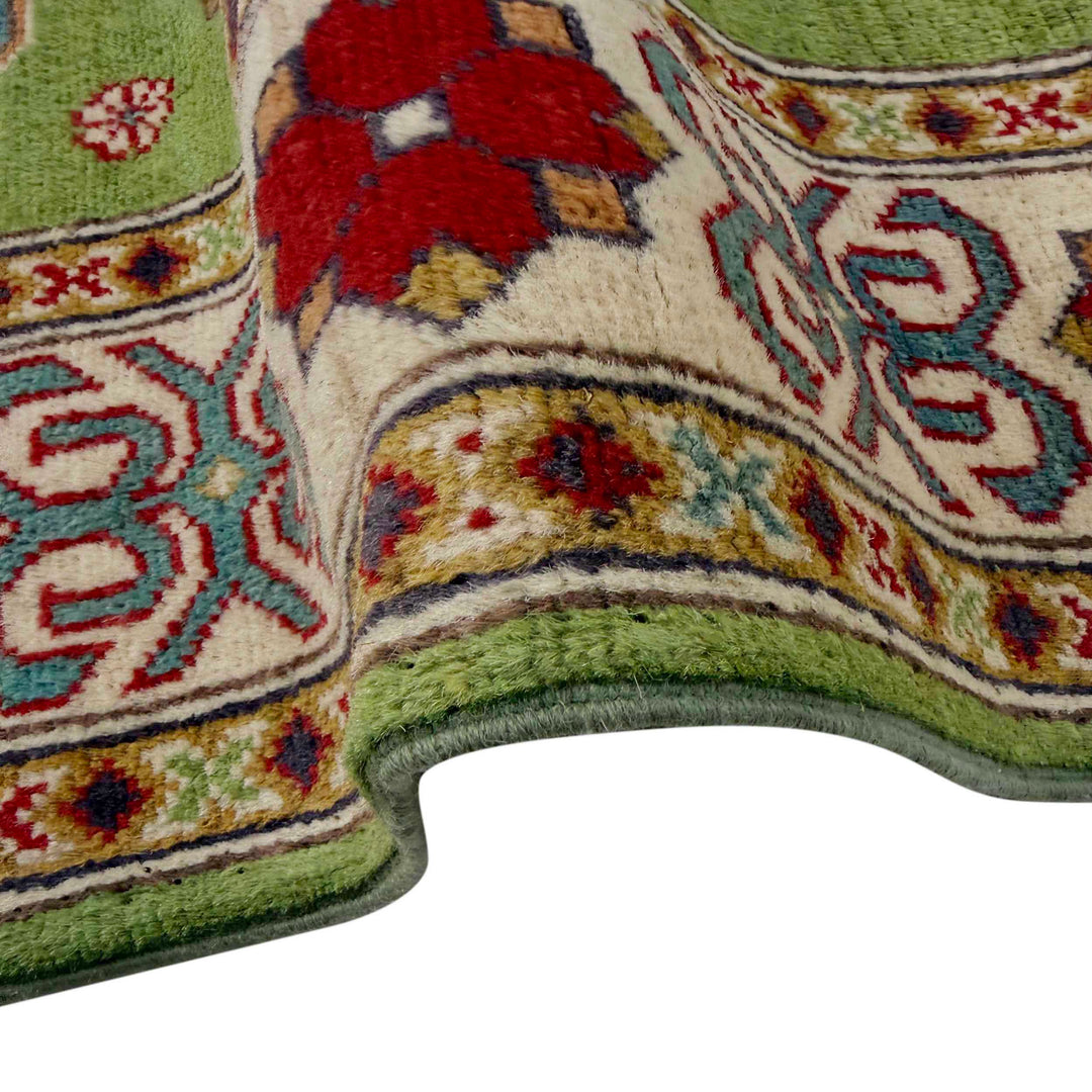 Green Afghan Kazak Rug 4' 11" x 6' 4" Hand-Knotted | No. AL84629