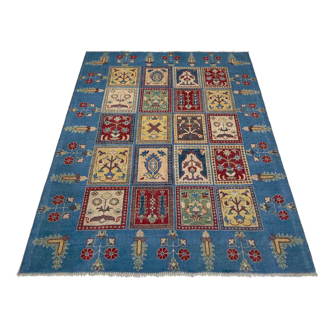 Blue Afghan Bakhtiar Rug 4'11" x 6'6" Hand-Knotted detail
