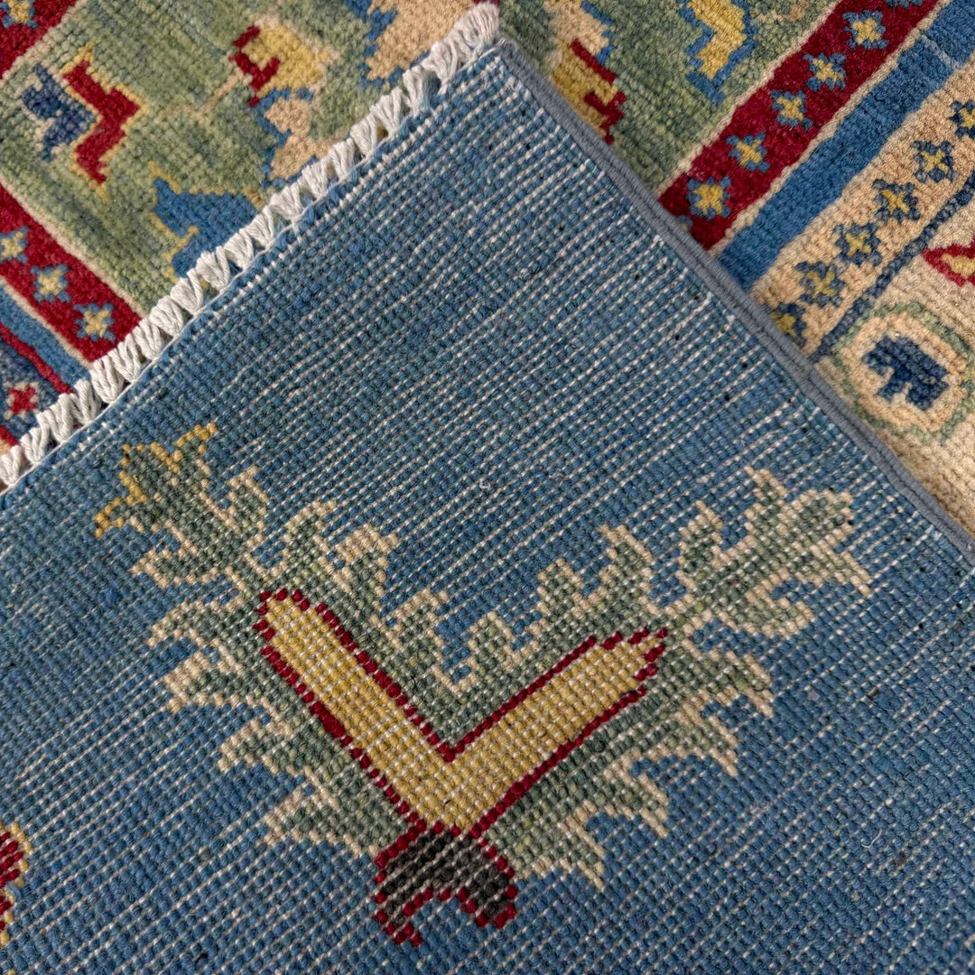Blue Afghan Bakhtiar Rug 4'11" x 6'6" Hand-Knotted border