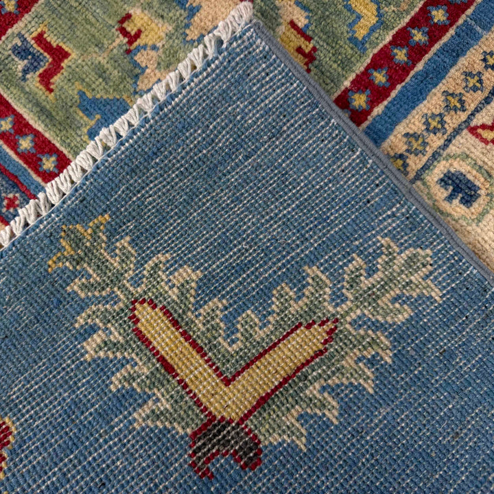 Blue Afghan Bakhtiar Rug 4'11" x 6'6" Hand-Knotted border