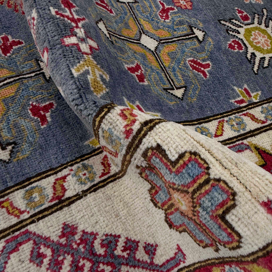 Blue Afghan Kazak Rug 4' 9" x 6' 11" Hand-Knotted | No. AL36770