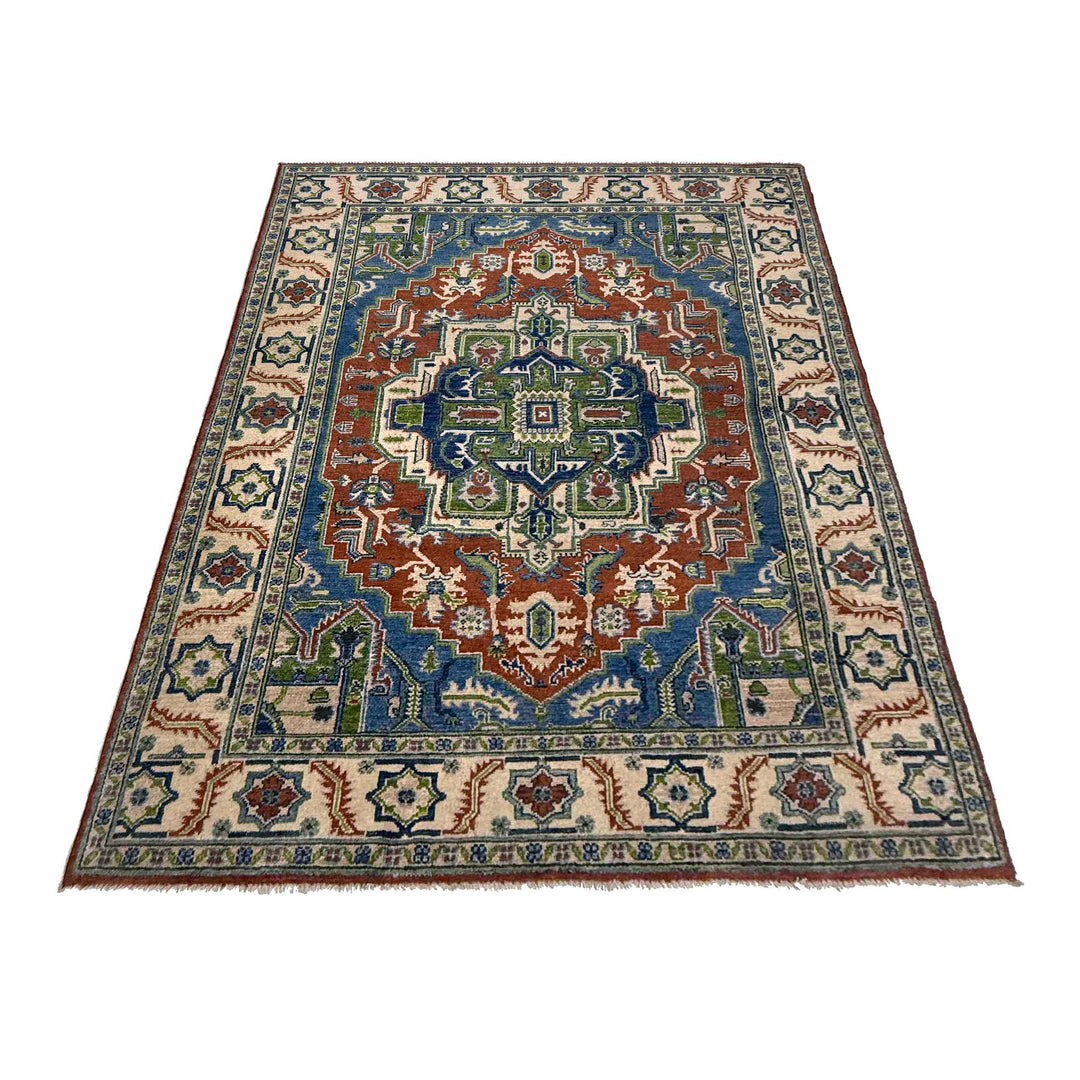 Afghan Heriz Rug 5'1" x 7'0" Hand-Knotted detail