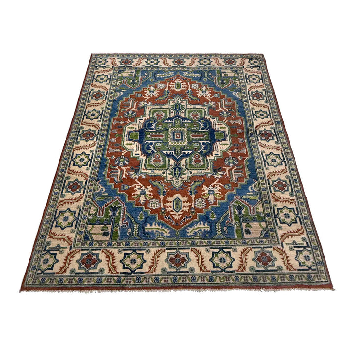 Afghan Heriz Rug 5'1" x 7'0" Hand-Knotted detail
