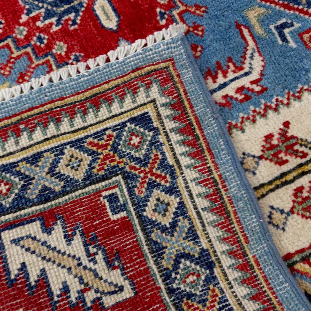 Blue Afghan Kazak Rug 5'1" x 6'7" Hand-Knotted | No. AL14193