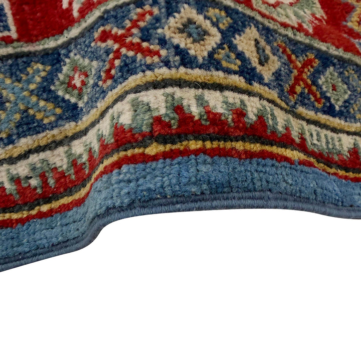 Blue Afghan Kazak Rug 5'1" x 6'7" Hand-Knotted | No. AL14193