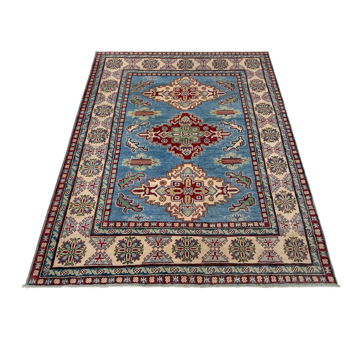 Blue Afghan Kazak Rug 4' 11" x 6' 9" Hand-Knotted | No. AL56966