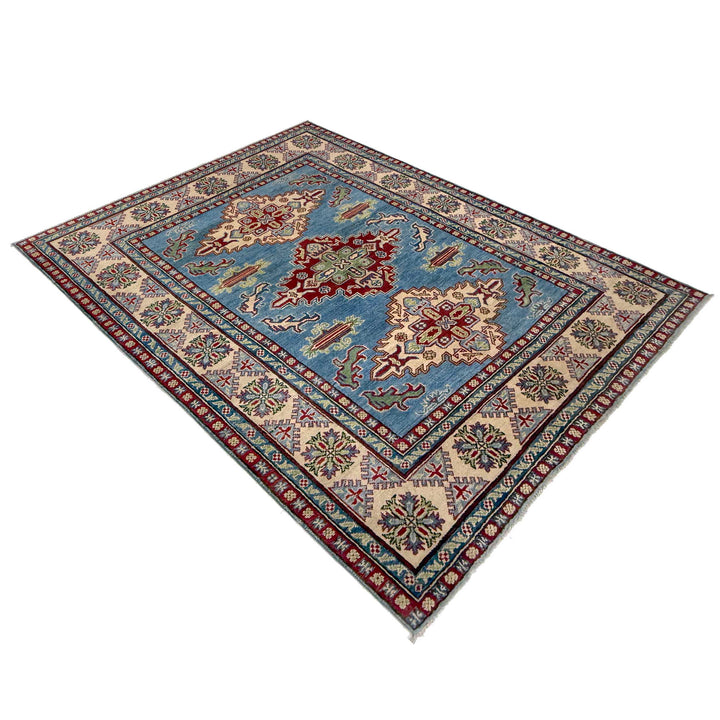 Blue Afghan Kazak Rug 4' 11" x 6' 9" Hand-Knotted | No. AL56966
