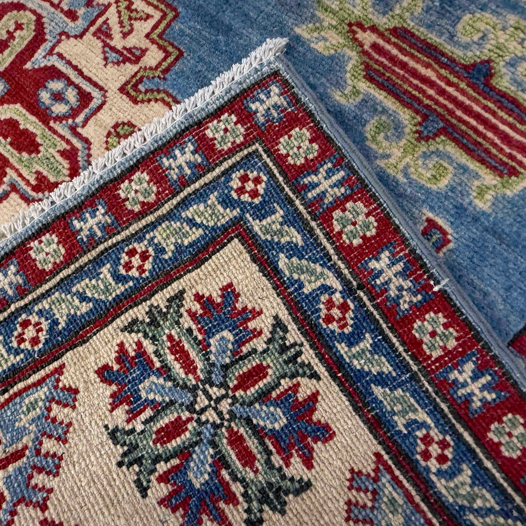 Blue Afghan Kazak Rug 4' 11" x 6' 9" Hand-Knotted | No. AL56966