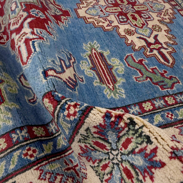 Blue Afghan Kazak Rug 4' 11" x 6' 9" Hand-Knotted | No. AL56966