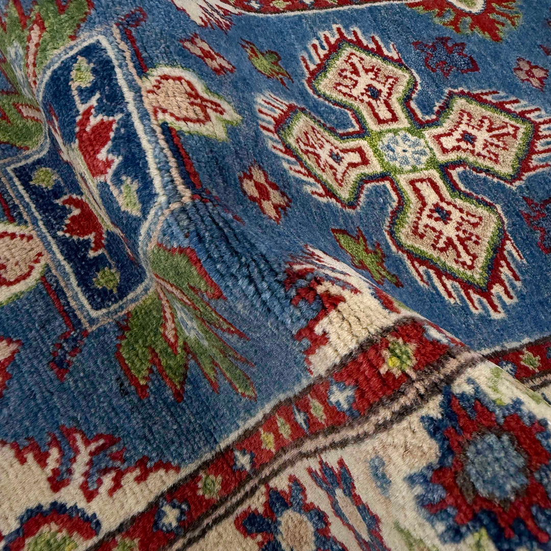 Blue Afghan Kazak Rug 2' 0" x 6' 2" Hand-Knotted | No. AL63878
