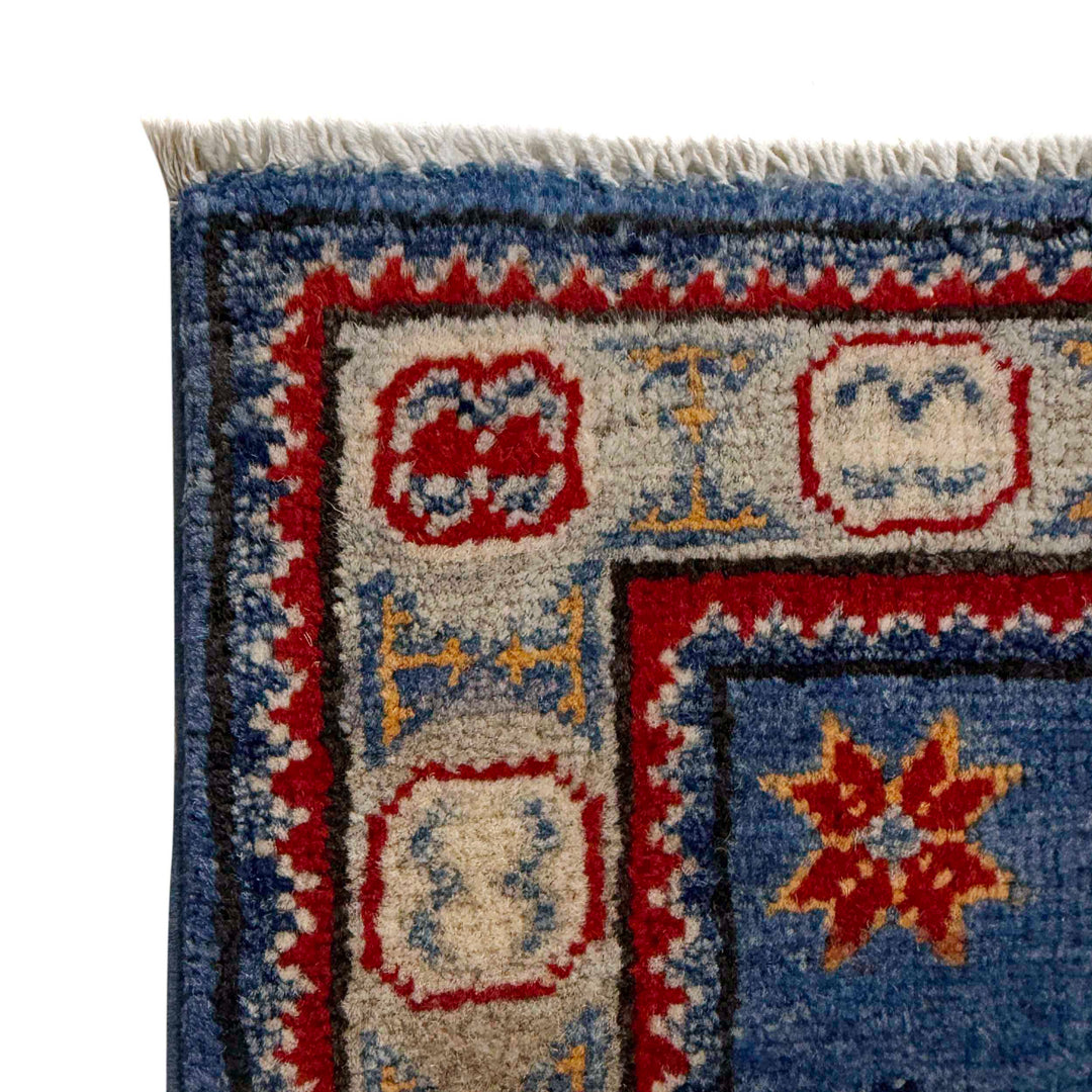 Blue Afghan Kazak Rug 2' 1" x 6' 1" Hand-Knotted | No. AL85757