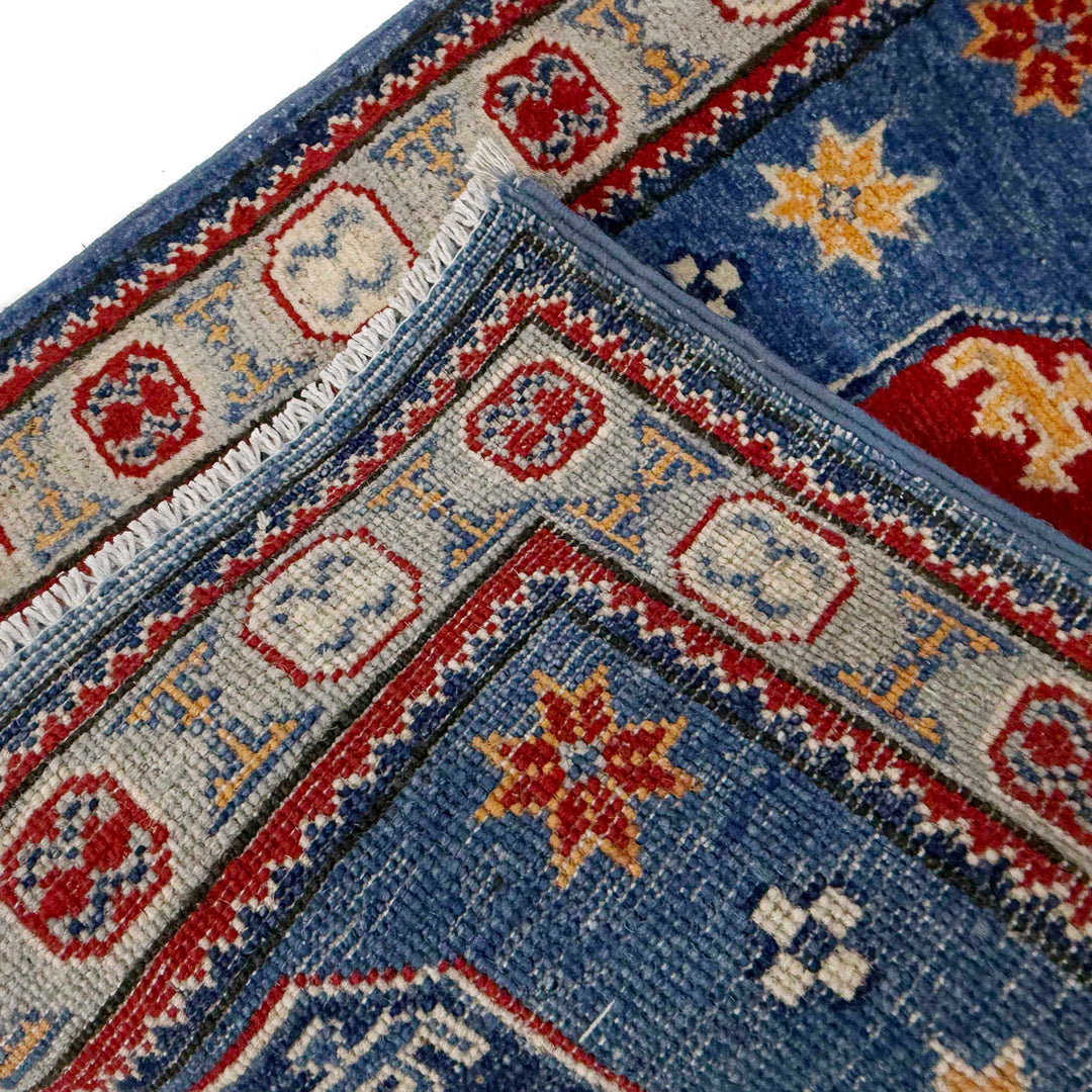 Blue Afghan Kazak Rug 2' 1" x 6' 1" Hand-Knotted | No. AL85757