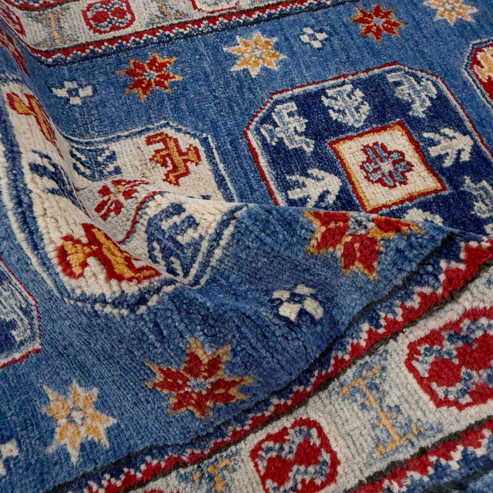 Blue Afghan Kazak Rug 2' 1" x 6' 1" Hand-Knotted | No. AL85757
