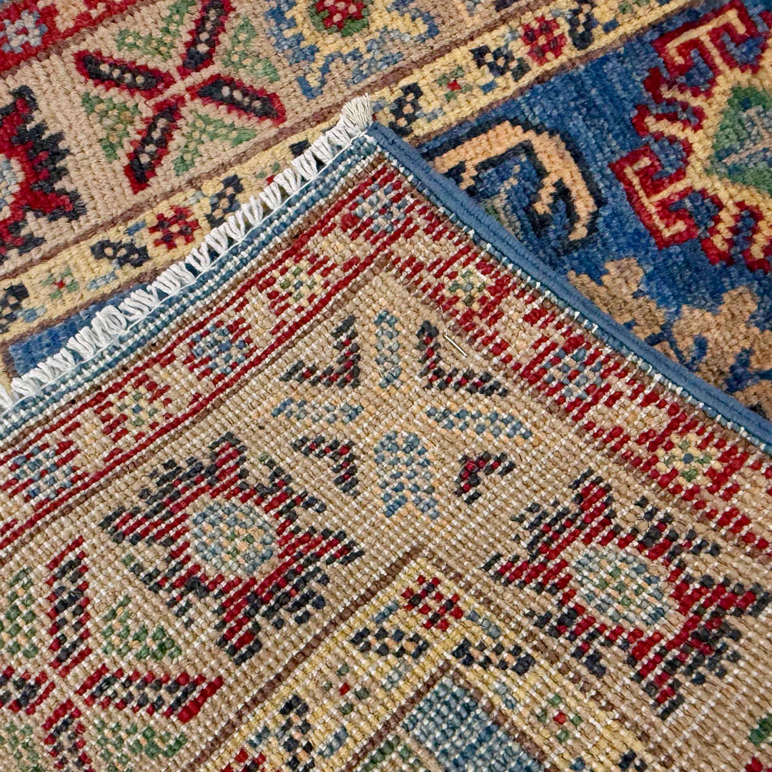 Blue Afghan Kazak Rug 2' 1" x 6' 3" Hand-Knotted border