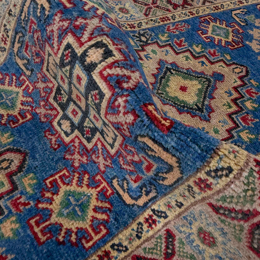 Blue Afghan Kazak Rug 2' 1" x 6' 3" Hand-Knotted texture