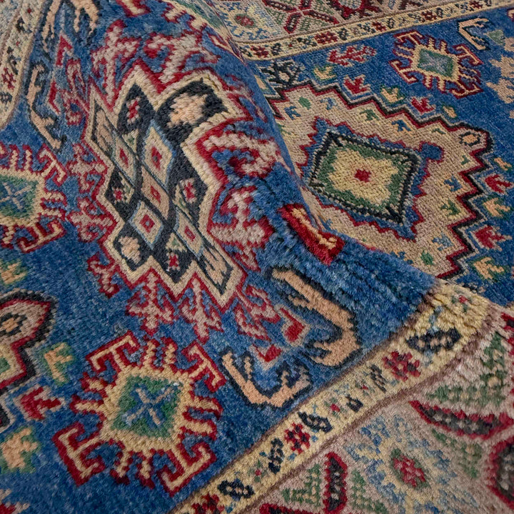 Blue Afghan Kazak Rug 2' 1" x 6' 3" Hand-Knotted texture
