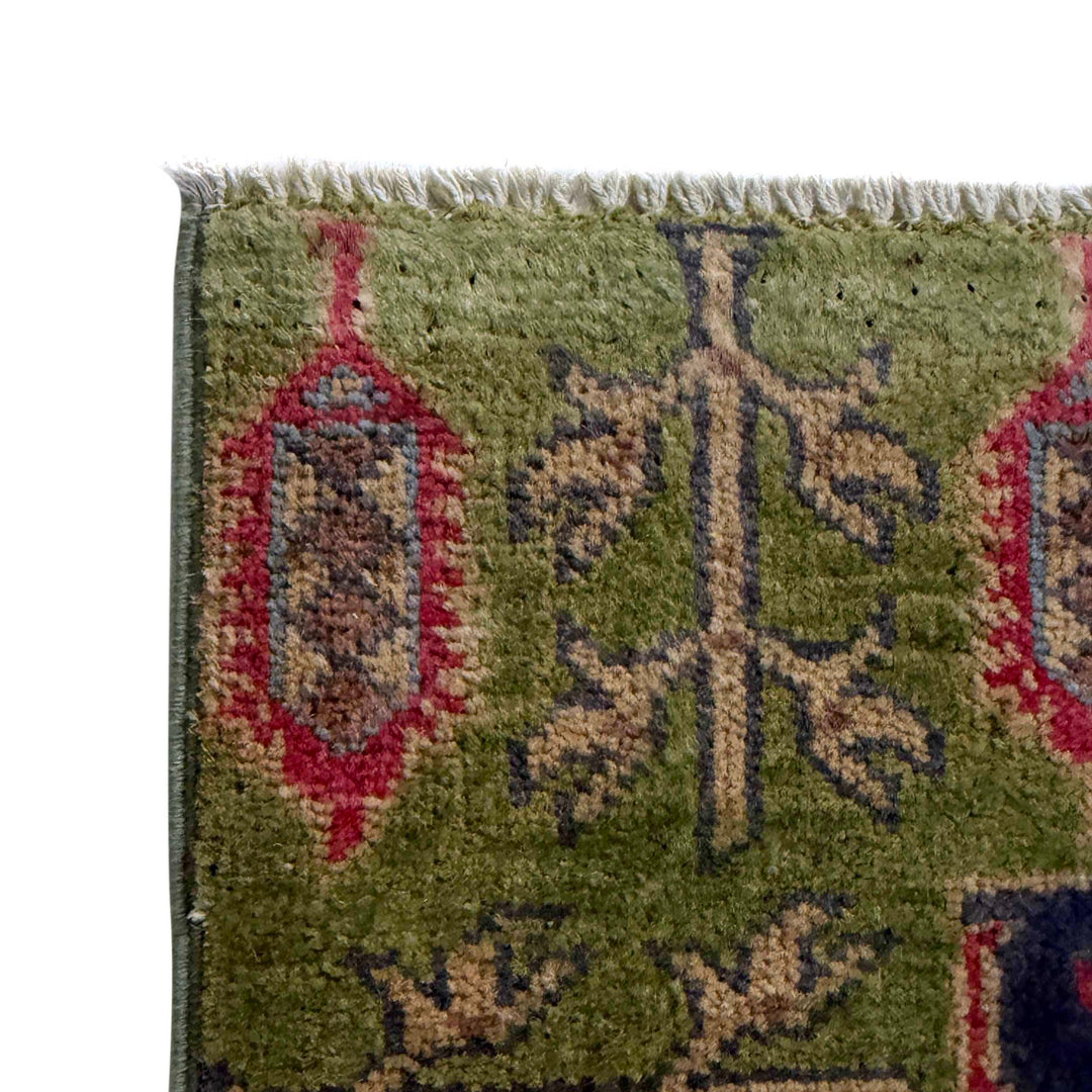 Green Afghan Kazak Rug 1'11" x 6'3" Hand-Knotted | No. AL46485