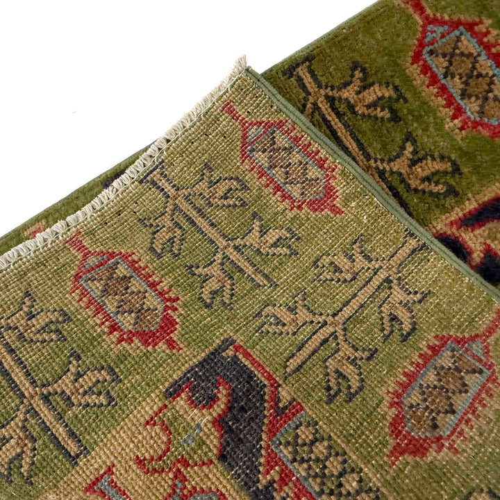 Green Afghan Kazak Rug 1'11" x 6'3" Hand-Knotted | No. AL46485