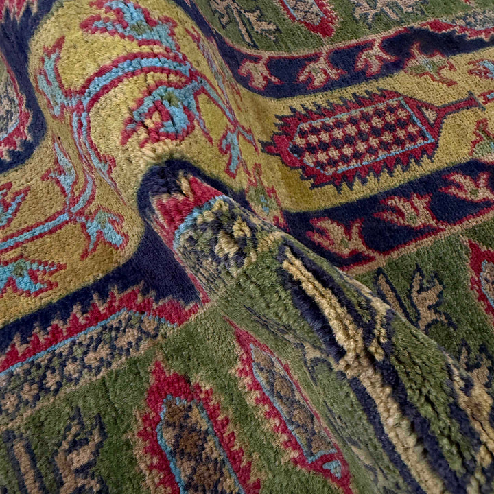 Green Afghan Kazak Rug 1'11" x 6'3" Hand-Knotted | No. AL46485