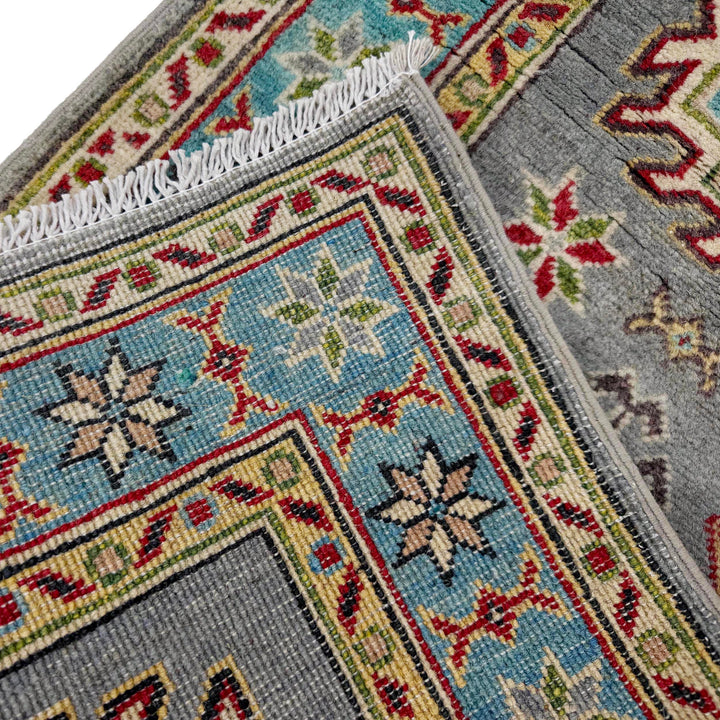 Gray Afghan Kazak Rug 1' 11" x 5' 7" Hand-Knotted | No. AL25939