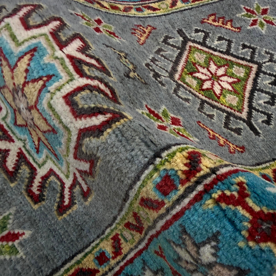 Gray Afghan Kazak Rug 1' 11" x 5' 7" Hand-Knotted | No. AL25939