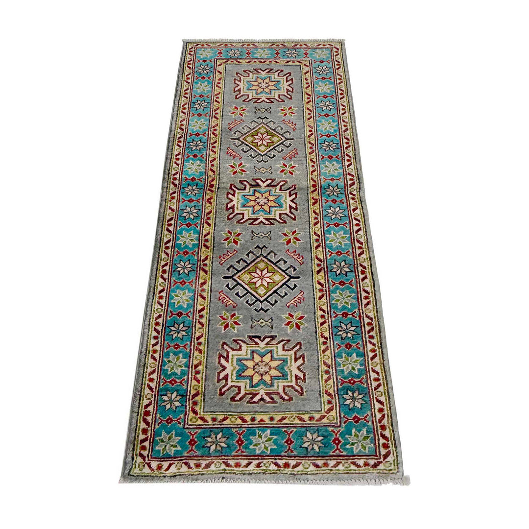 Gray Afghan Kazak Rug 2' 0" x 5' 6" Hand-Knotted detail
