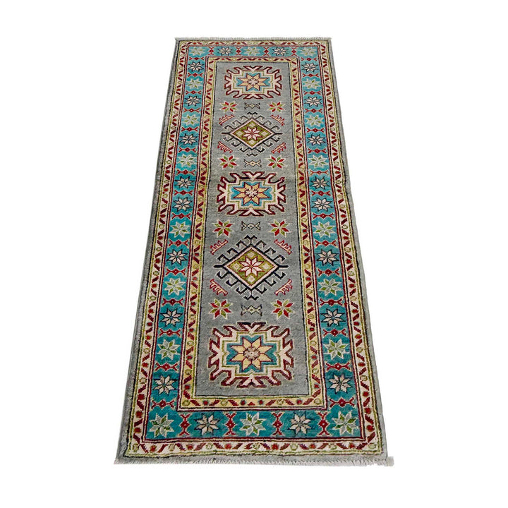 Gray Afghan Kazak Rug 2' 0" x 5' 6" Hand-Knotted detail
