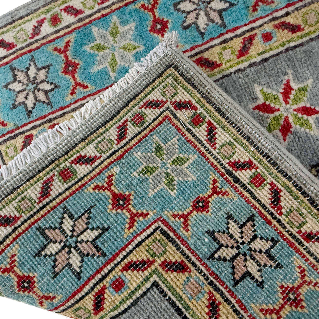 Gray Afghan Kazak Rug 2' 0" x 5' 6" Hand-Knotted border
