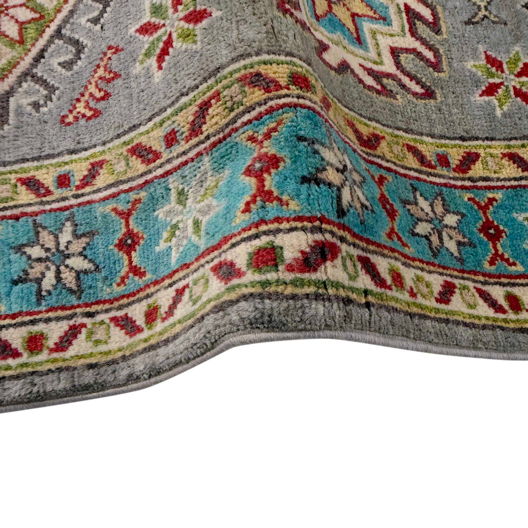 Gray Afghan Kazak Rug 2' 0" x 5' 6" Hand-Knotted field
