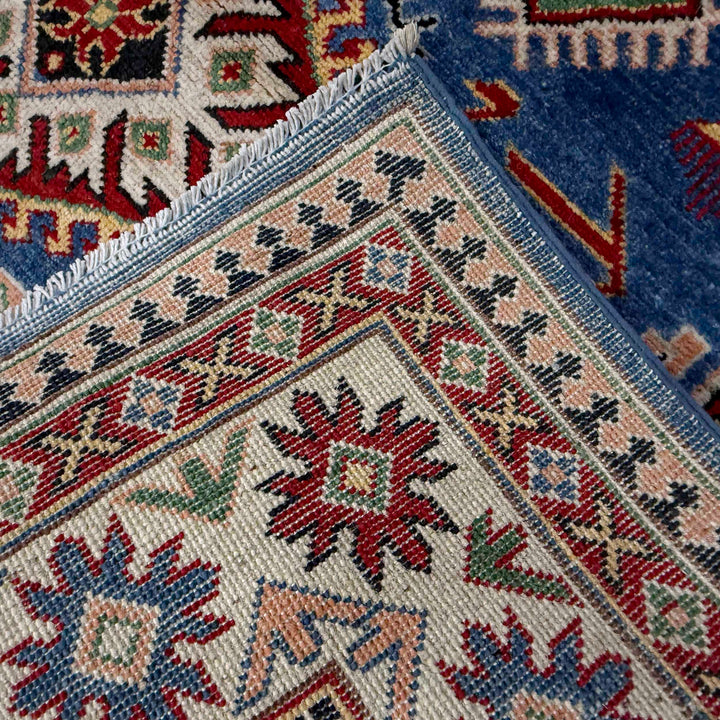 Blue Afghan Kazak Rug 4' 10" x 7' 3" Hand-Knotted | No. AL36111