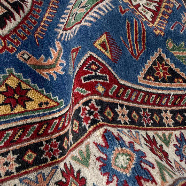 Blue Afghan Kazak Rug 4' 10" x 7' 3" Hand-Knotted | No. AL36111