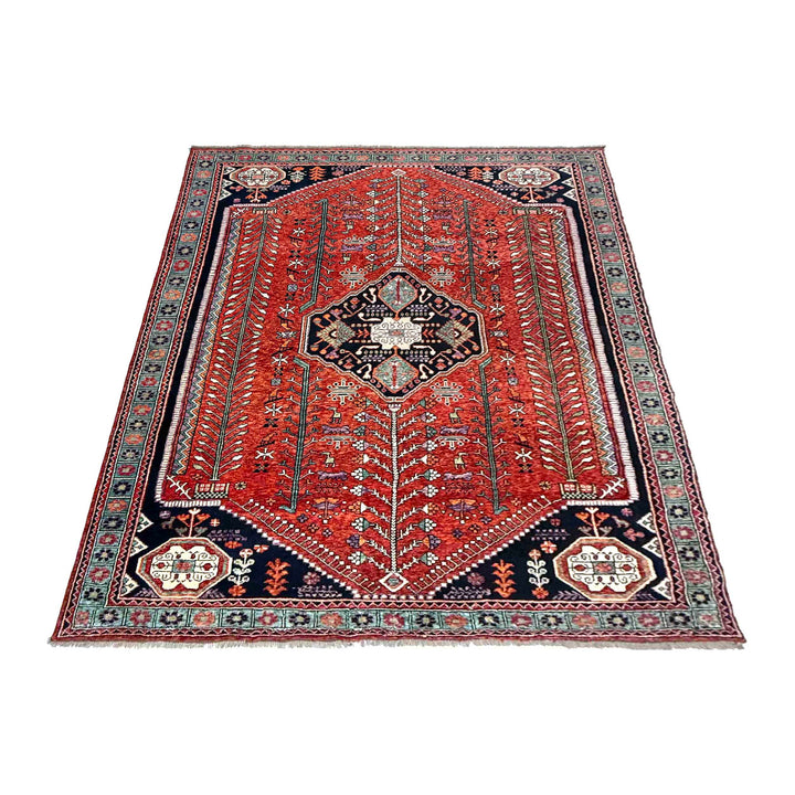 Red Afghan Shirazi Rug 8' 0" x 11' 3" Hand-Knotted detail
